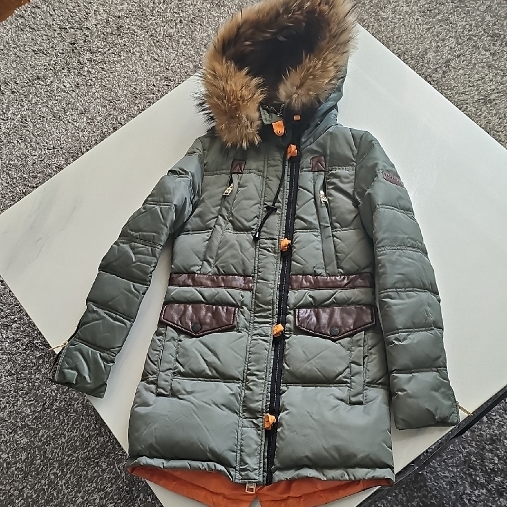 Nicole Benisti Women's Green Hooded Jacket with Real Fur Trim